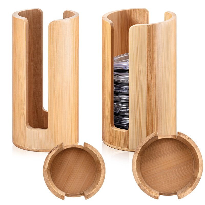 Suclain 2 Pcs Mason Jar Lid Organizer (Wide Mouth & Regular Mouth) Bamboo Vertical Mason Jar Lid Storage Accessories Tumbler Lids Holder Cup Lids Organizer for Home Kitchen Countertop Cupboard