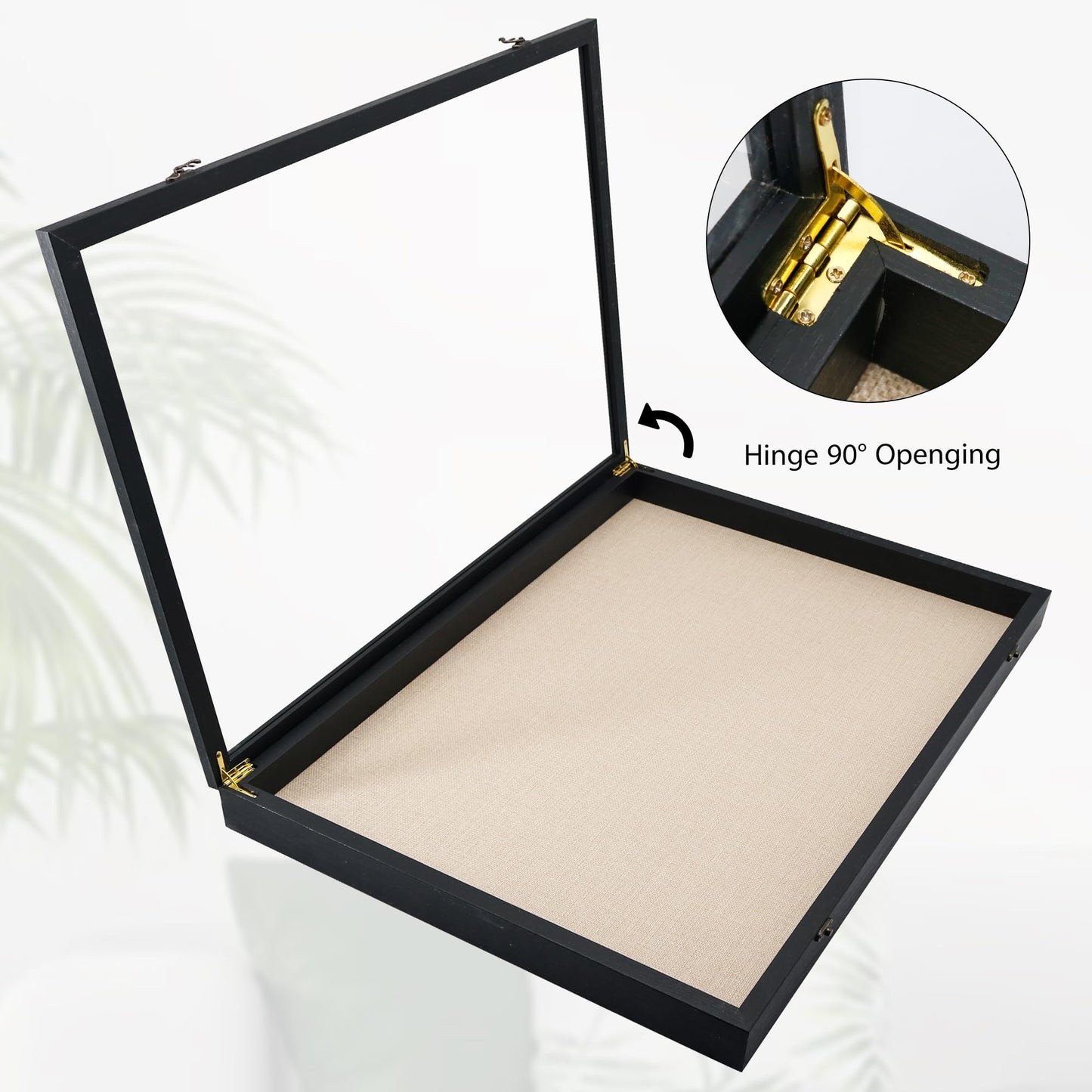GraduationMall 18x24 Wood Shadow Box Frame Glass Door Display Case with Linen Back and 6 Stick Pins,1.5 inches Interior Depth,Ideal for Memorabilia Pictures Flowers Medals Tickets Rustic Black