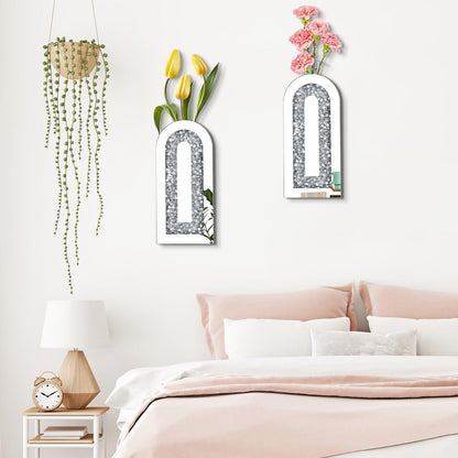 Azonsdop Silver wall Decor Mirrored Vase Set of 3,Crystal Crush Diamond Flower Vase,Stunning Decorative Glass Hanging Planter & Container for Home Wall Decor.Befit for Faux Plants.Can't Hold Water.