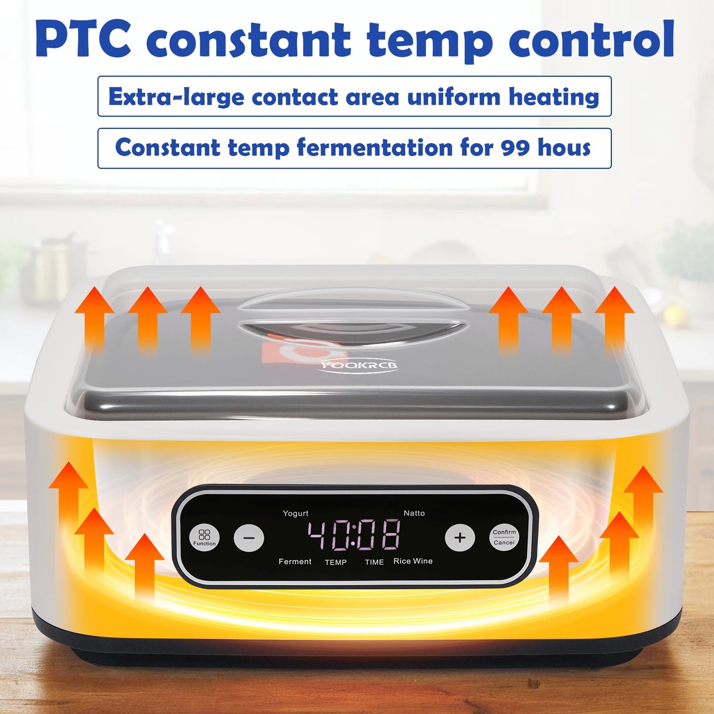 1.7-Quart Yogurt Maker with Adjust Temp(21°C-48°C/70°F-118°F) & Time(1-99h),110V-240V Auto-adaptive,Steel Inner Pot,BPA-free,Celsius Increment,Real-Time Countdown LED Display (Without GLass Jars)