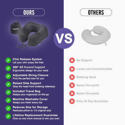 napfun Neck Pillow for Traveling, Upgraded Travel Neck Pillow for Airplane 100% Pure Memory Foam Travel Pillow for Flight Headrest Sleep, Portable Plane Accessories, Light Grey