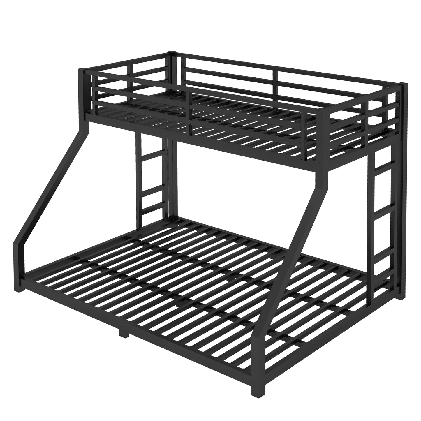 KEIKI Twin XL Over Queen Bunk Bed Metal Frame, Heavy Duty Bunk Bed with Ladder & Safety Guardrail, Noise Free, No Box Spring Needed, Space Saving Bed for Teens & Adults, Black