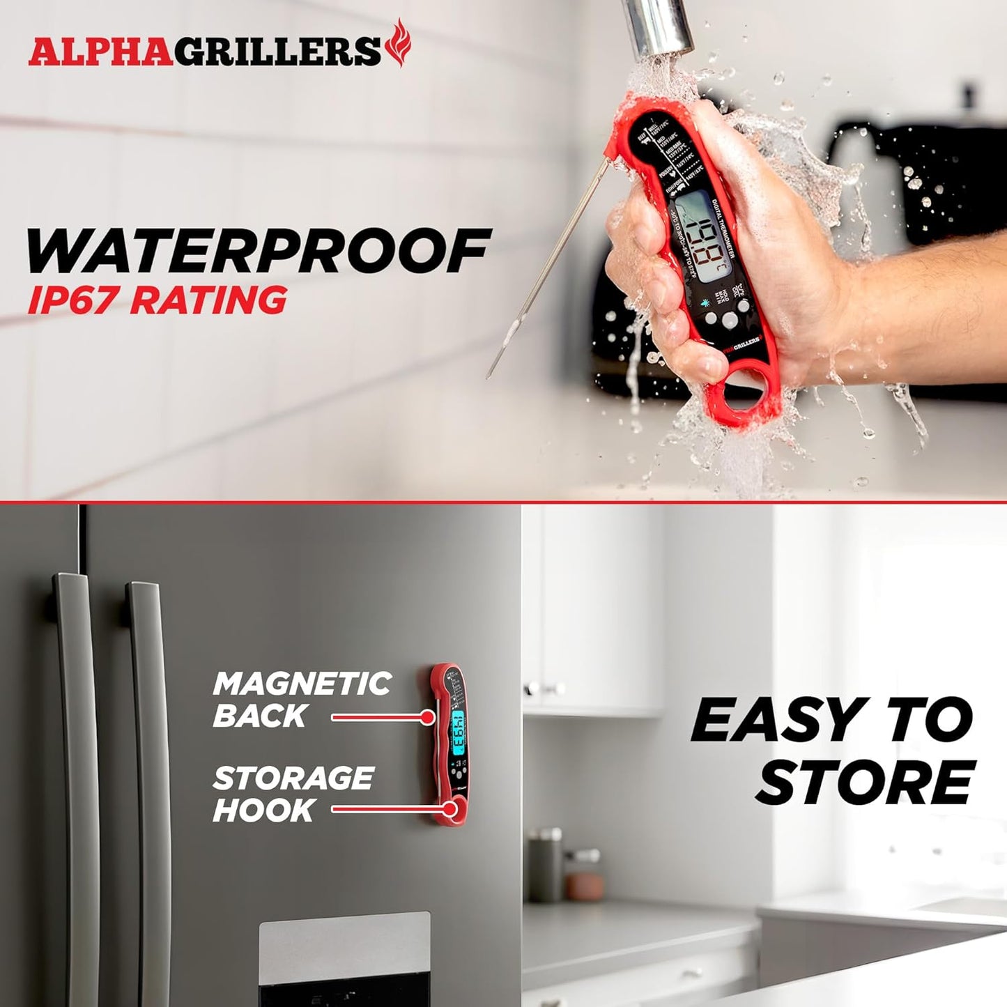 Alpha Grillers Meat Thermometer Digital - Instant Read Food Thermometer for Cooking Grilling BBQ Accessories Kitchen Gadgets Stocking Stuffers for Men Christmas Gifts for Men White Elephant Gifts Him