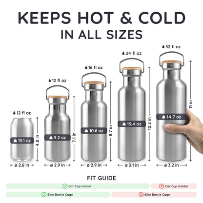 Bambaw 24 oz Metal Water Bottle, Insulated Stainless Steel Water Bottle, Great for Travel, Wide Mouth for Easy Cleaning, Reusable & Durable, Rust-Resistant & Sturdy (Natural Steal)