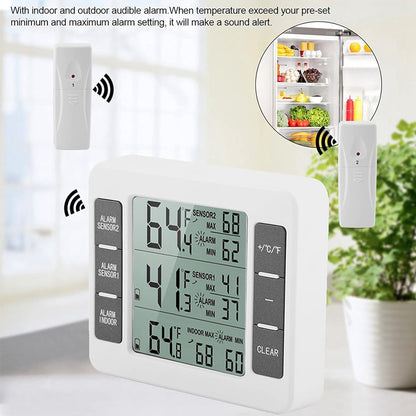 Refrigerator Thermometer - LCD Digital Temperature Meter with Audible Alarm and Max/Min Record Function