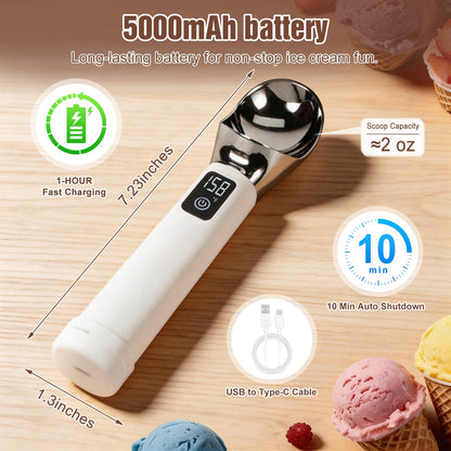 ODOMU Heated Ice Cream Scoop, Rechargeable Electric Ice Cream Scooper with 5000mAh Battery & Digital LED Display, Heat Up to 158°F for Scooping Hard Ice Cream, Frozen Yogurt