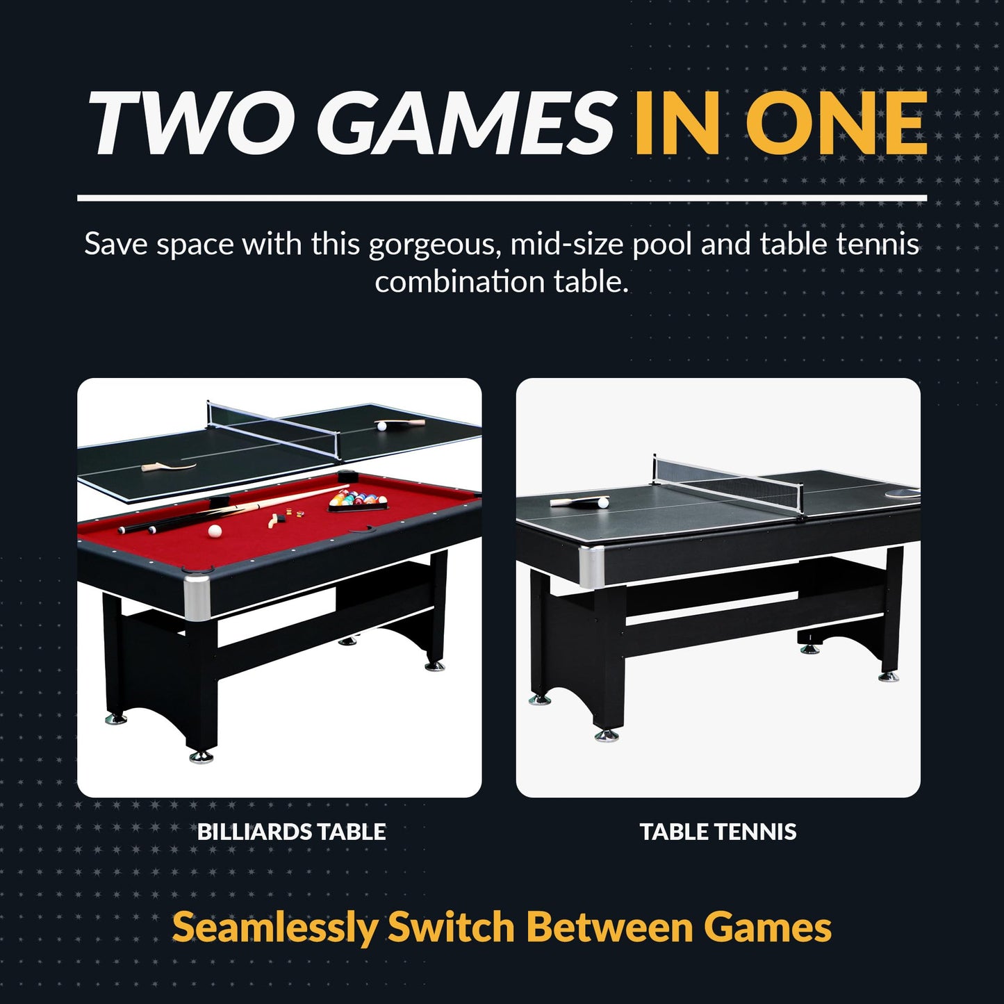 Hathaway Spartan 2-in-1 6ft Pool Table with Ping Pong Top for Game Room – with Red Felt, Engineered Wood Frame, Drop Pockets, Cues, Balls, Triangle, Chalk, Net, Paddles, Balls – Black Finish