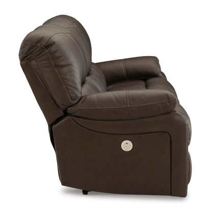 Signature Design by Ashley Leesworth Power Reclining Sofa, Leather and Faux Leather One-Touch Power Recliner Couch with USB, Zero Wall Design, 88" Width Living Room Seating