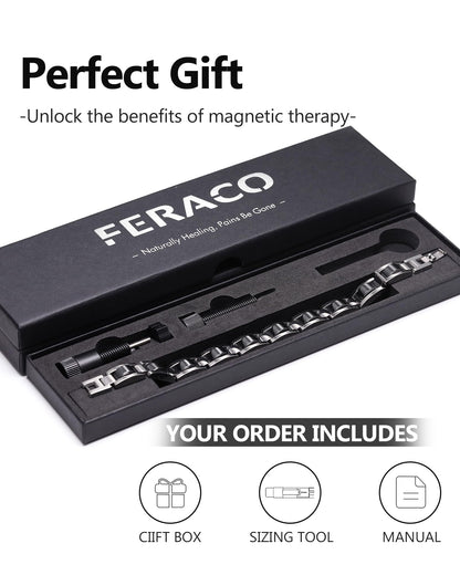 Feraco Mens Magnetic Bracelets, Classic Balck Titanium Stainless Steel Bracelet with Natural Hematite Magnet Stones,Men's Jewelry Gifts, 8.66 inch