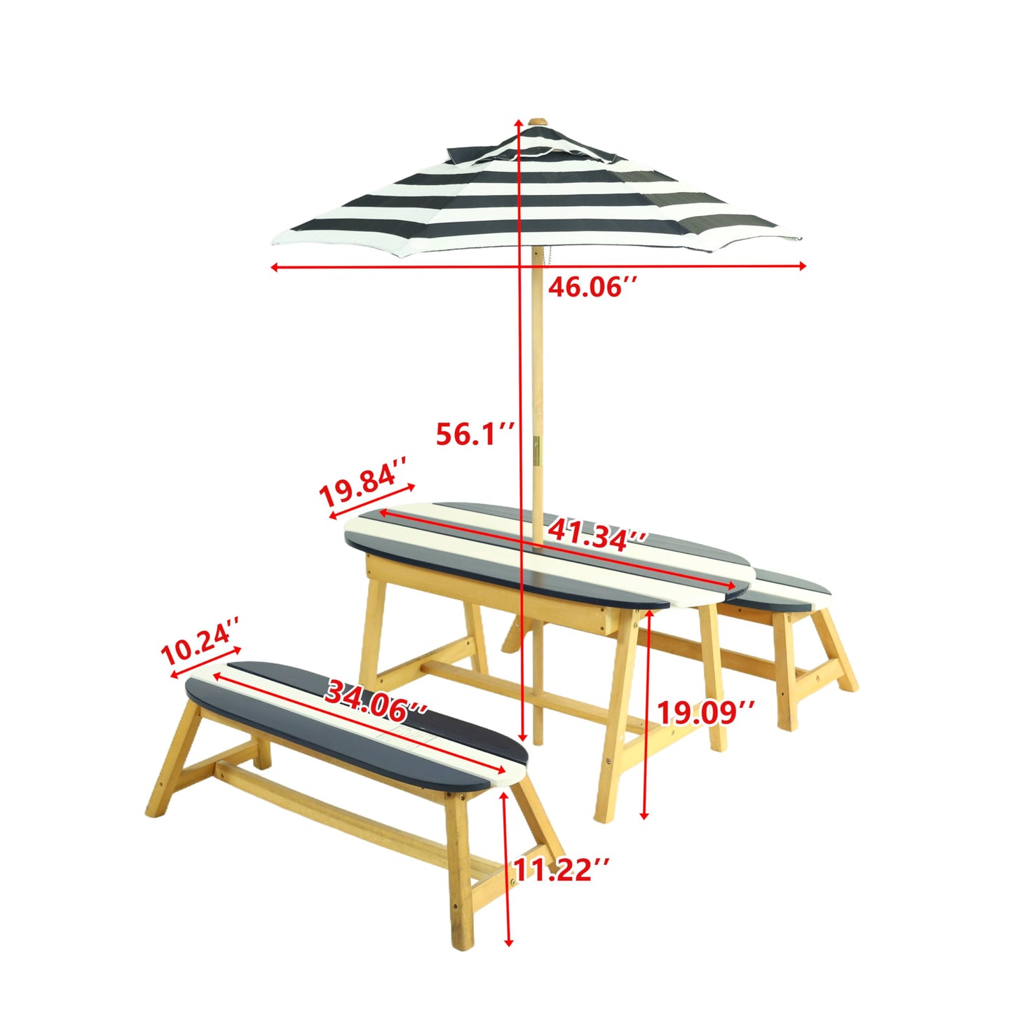 shifmall Naturally Playful Kids Picnic Table with Umbrella, Indoor/Outdoor Fun, Dark Blue Poplar Wood
