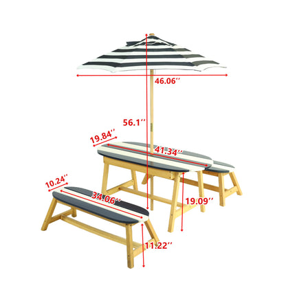 shifmall Naturally Playful Kids Picnic Table with Umbrella, Indoor/Outdoor Fun, Dark Blue Poplar Wood