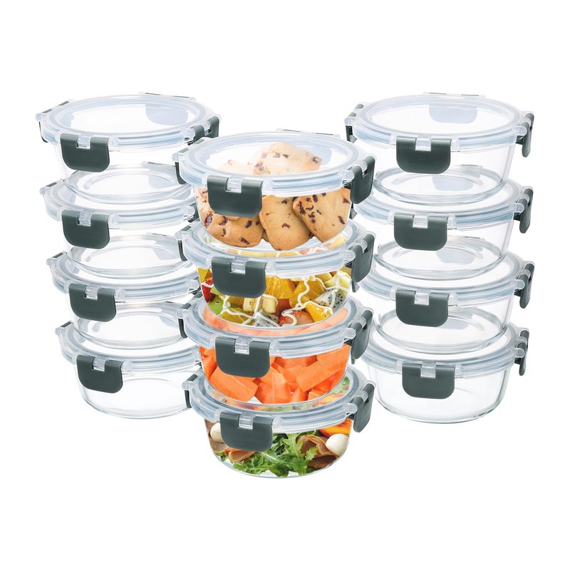 GULFLIN 12 Pack Small Glass Food Storage Containers with Lids Airtight, 13oz Leak-Proof Meal Prep Containers Set, Freezer to Microwave Safe, Dishwasher Safe