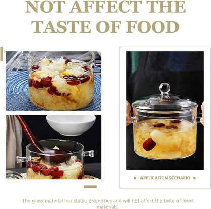 Clear Glass Pots for Cooking, Thickened Glass Stew Pot with Lid for Stove