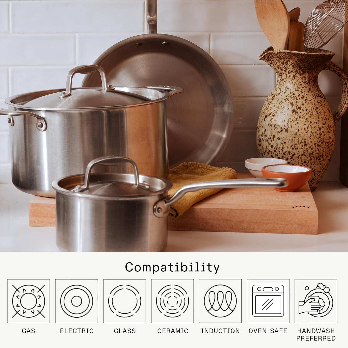 Made In Cookware | 6 Pc Stainless Steel Cookware Set | 5 ply Clad - Includes Frying Pans, Saucepan, and Stock Pot | Professional Grade | Crafted in Italy | Induction Compatible