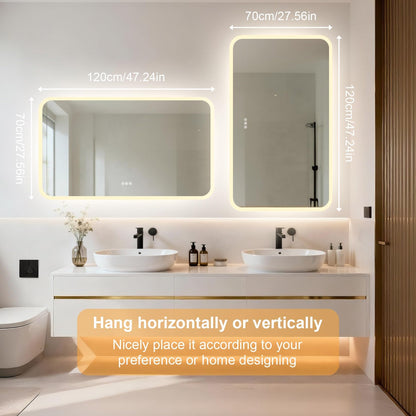 LUVODI Rectangle LED Bathroom Mirror: Smart Bluetooth Vanity Mirror Front-Lit Defogger Stepless Dimming, 27.6x47.3 inch
