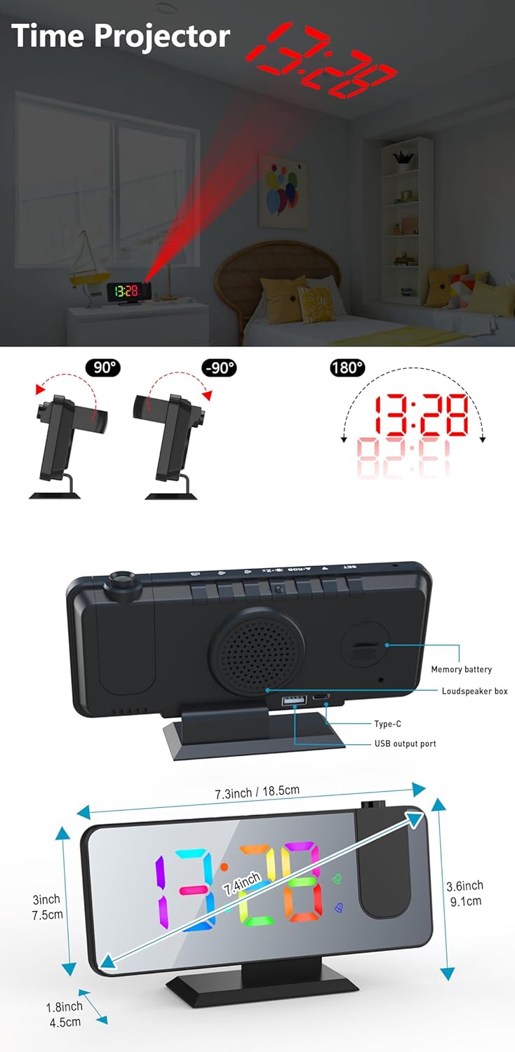 Digital Projection Alarm Clock, Ceiling Projector Clock for Bedroom, Digital Alarm Clock Projects Time on Ceiling