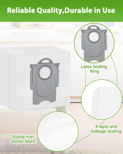 12 Pack Q10 Vacuum Bags Replacement for Roborock Q10 S5 plus, Q8 Max+, Q7 Max+, Q7+, Q5 Max+, Q5+, Q5 Pro+, S7 Max Ultra, S7 MaxV Ultra, S8 Pro Ultra, S8 Robot bags, 3L Large Capacity Disposable Bag