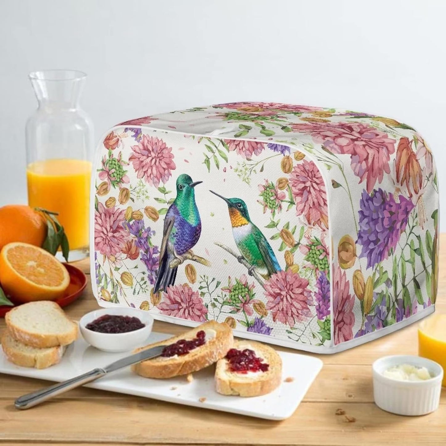 Belidome Hummingbird Pink Flower Toaster Dust Cover, 2 Slice Kitchen Small Appliance Protector for Home Decor