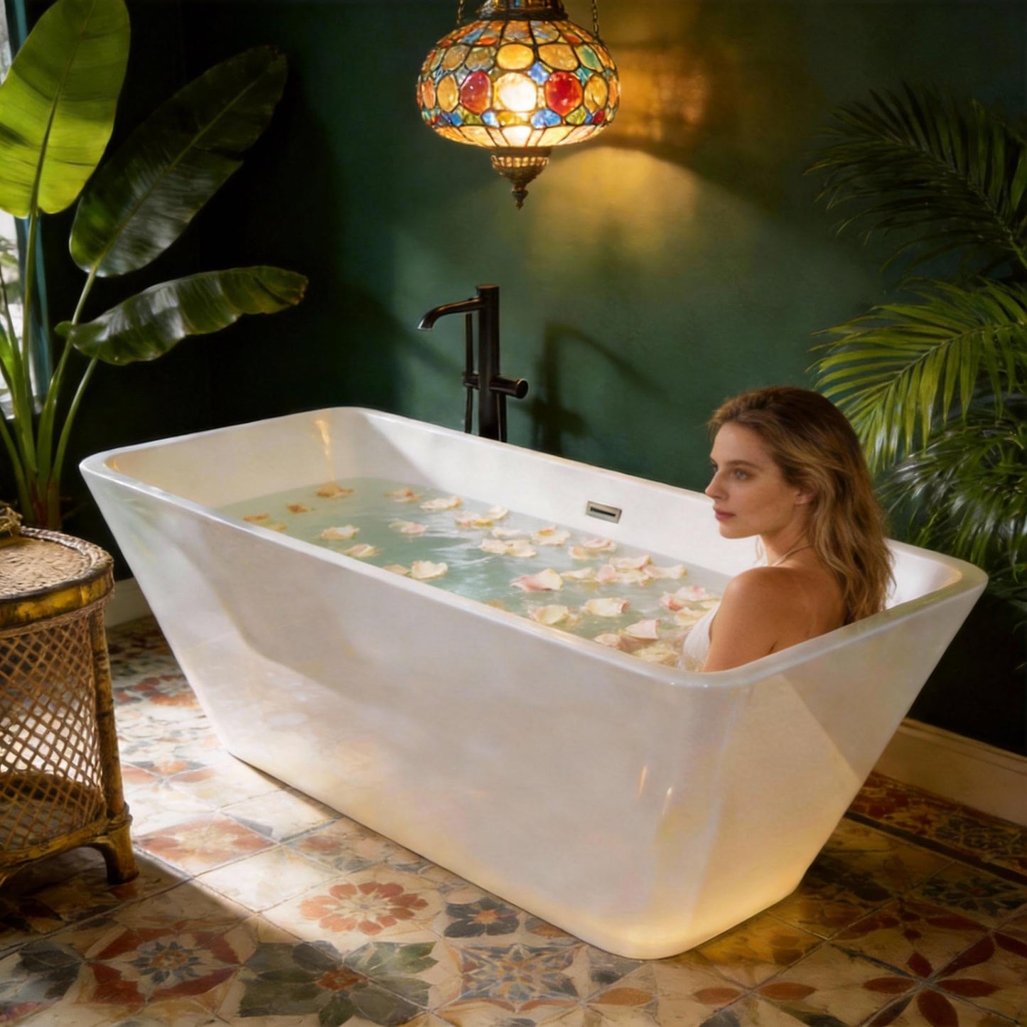 59" Freestanding Acrylic Soaking Tub, Large Bathtub, Contemporary Stand-Alone Bathroom Tub with Non-Slip Surface, Overflow and Drain Included, Deep Bathtub for Home Spa