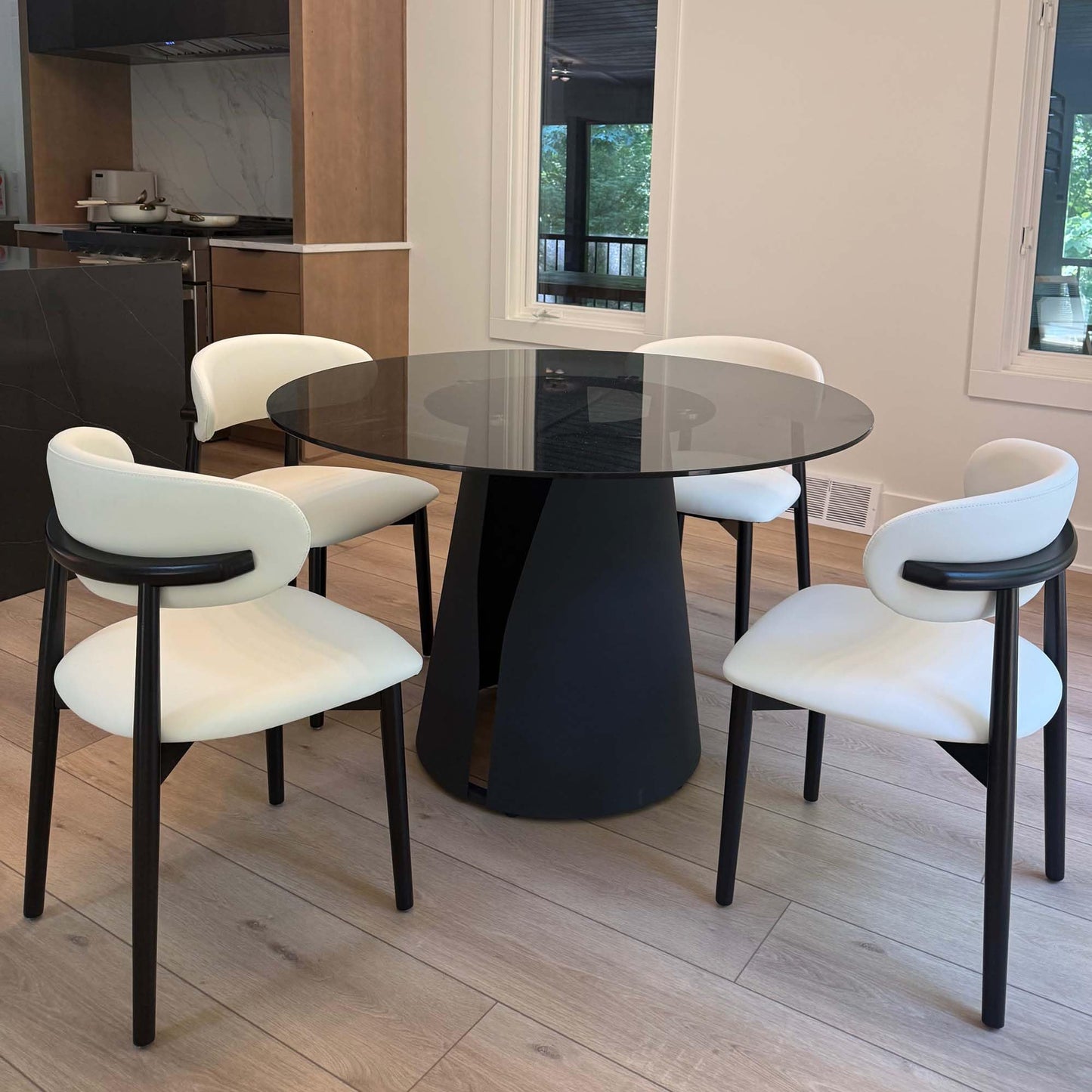 POVISON Modern Dining Chairs Set of 2, Armless Black PU Dining Chair with PU Cushions and Dark Walnut-Coloured Ash Wood, for Living Room, Dining Room