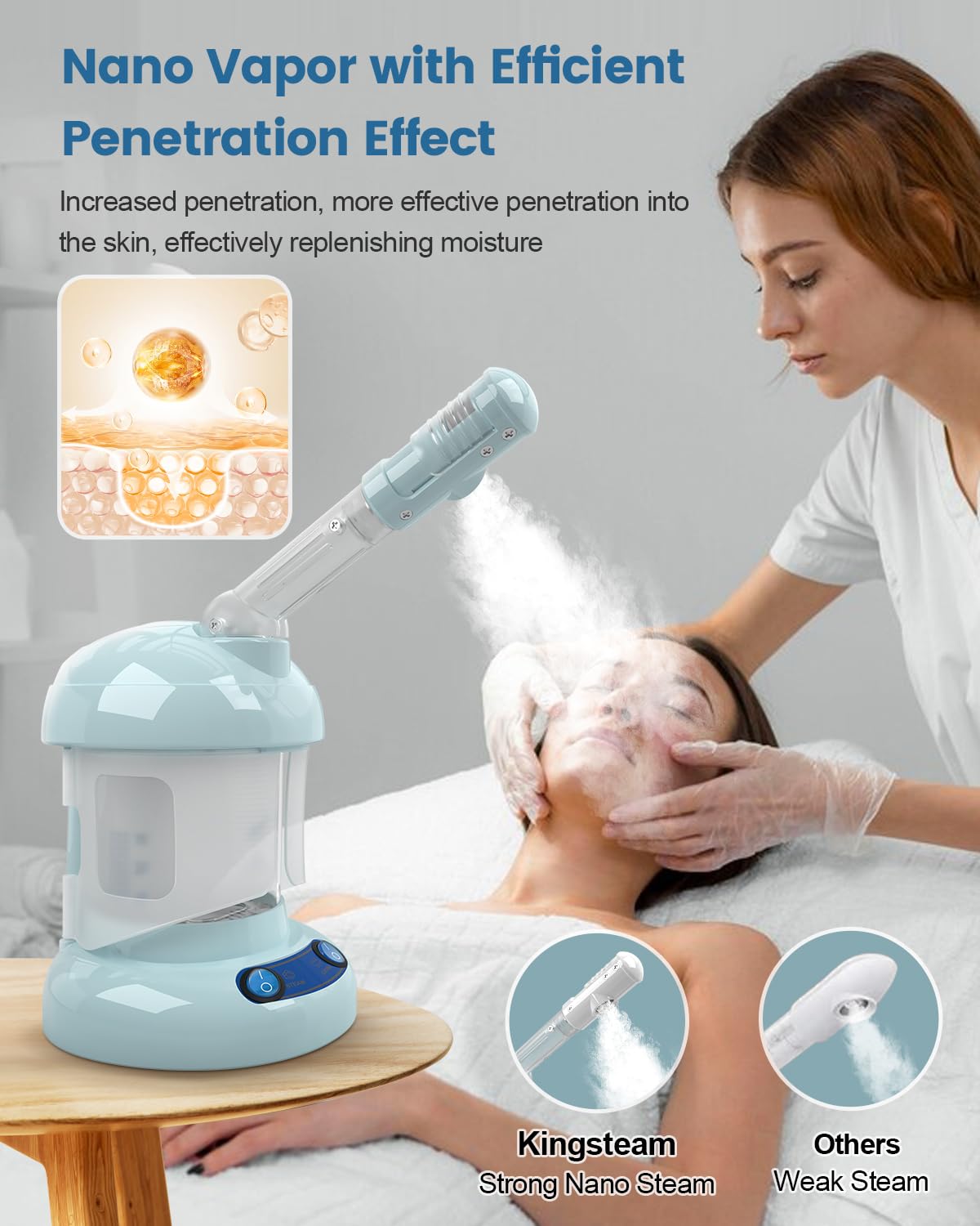 Kingsteam Facial Steamer - Ozone Steamer with Extendable Arm - Professional Nano Ionic Facial Steamer for Deep Cleaning - Portable for Personal Care Use at Home or Salon