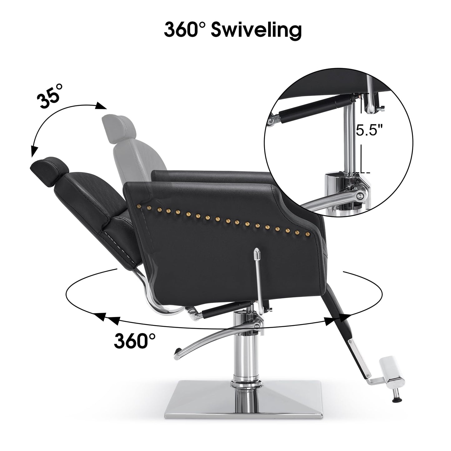 BarberPub Classic Recliner Leathern Barber Chair Antique Heavy Duty Hair Spa Salon Styling Beauty Equipment 3125