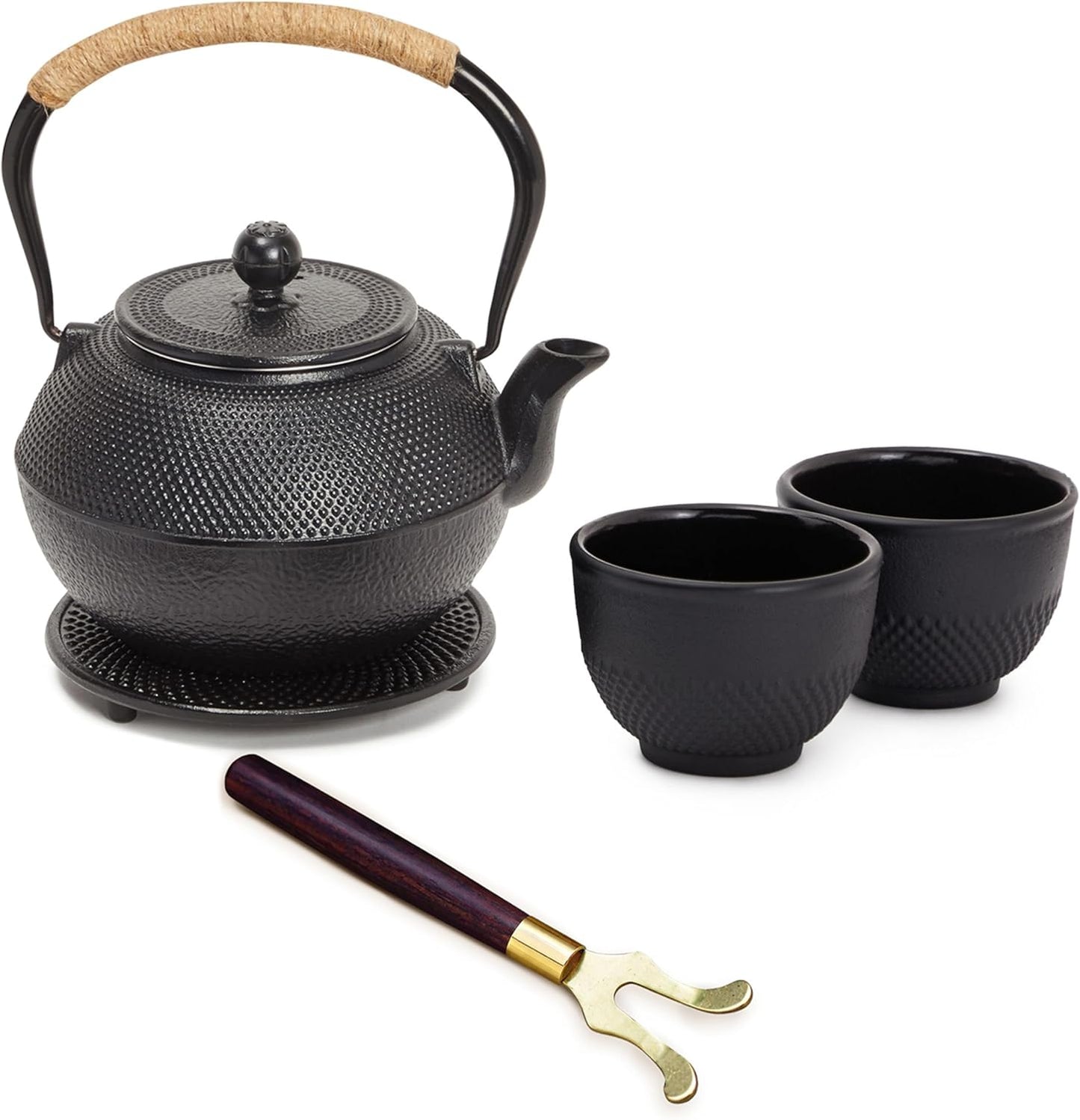 1200 mL, 2 Set Juvale Cast Iron Teapot - Black, Cups - Japanese Tea with Stainless Steel Infuser & Stovetop Kettle