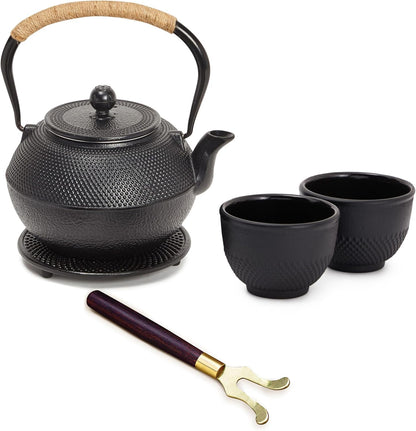 1200 mL, 2 Set Juvale Cast Iron Teapot - Black, Cups - Japanese Tea with Stainless Steel Infuser & Stovetop Kettle