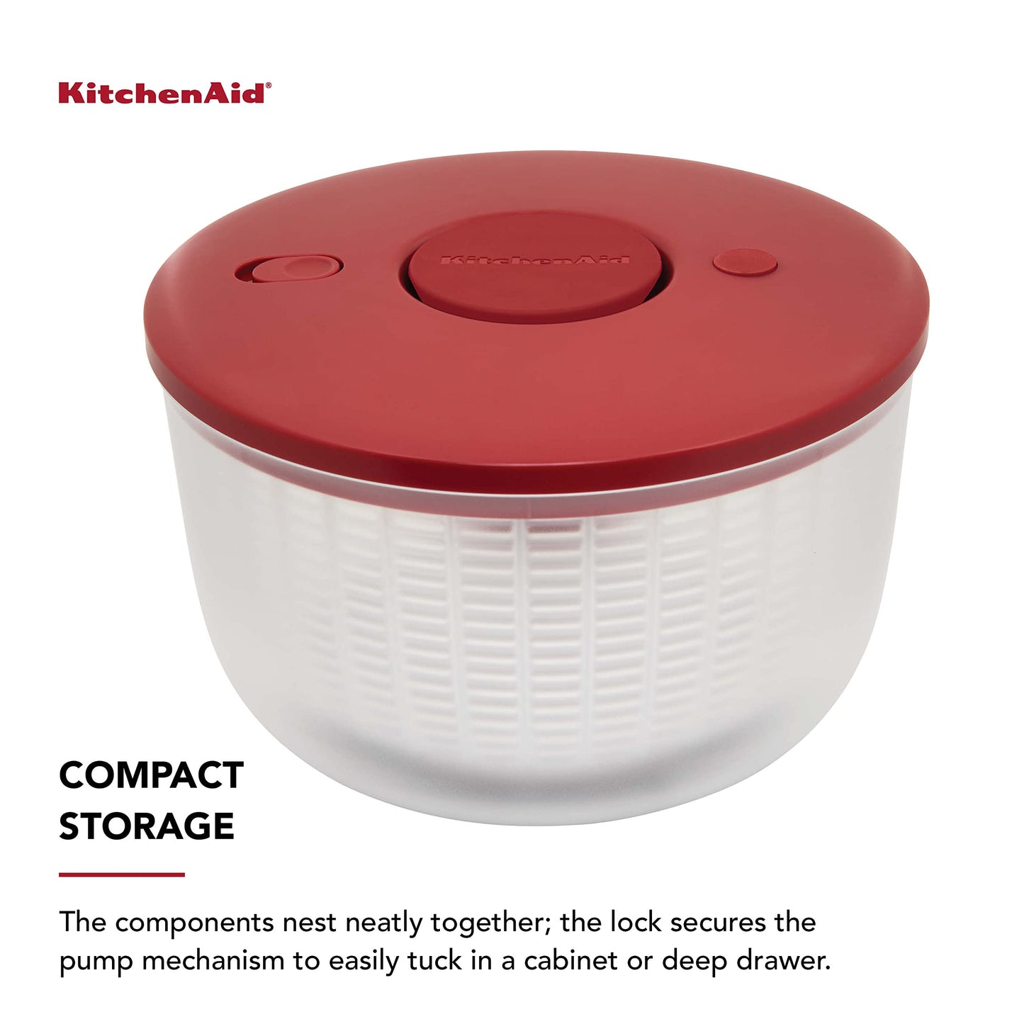 KitchenAid Universal Salad Spinner with Removable Bowl, Colander and One Handed Pump Mechanism, Large Bowl Nests and Features Non Slip Base, 7.43 Quart, Empire Red