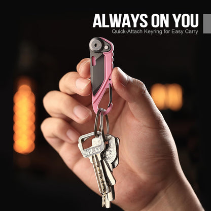 TACRAY Vinto 5-in-1 Small Pocket Knife – Ultra-Light Compact Multitool with Utility Knife, Seatbelt Cutter, Bottle Opener, Flathead Screwdriver & Keyring Attachment for Everyday Carry (Pink)