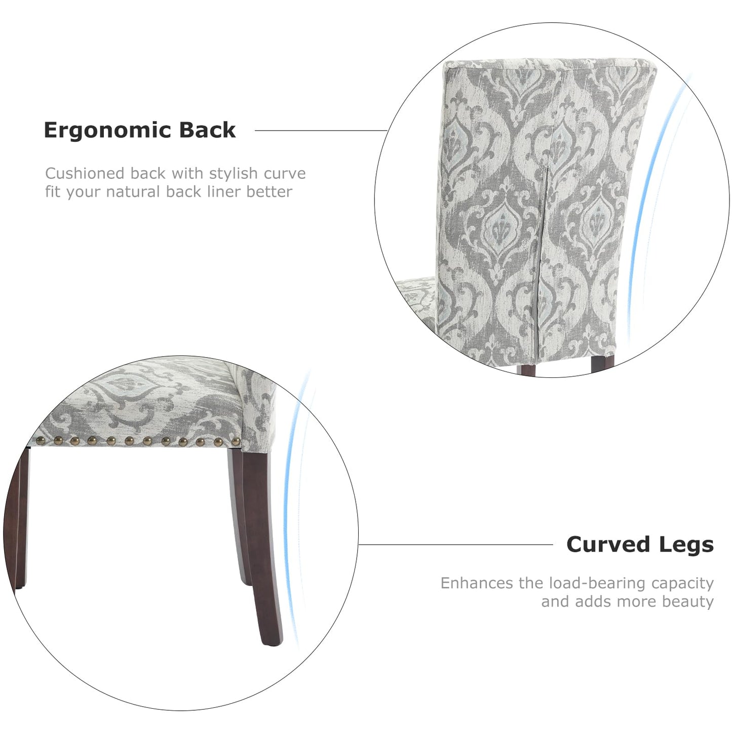 COLAMY Upholstered Parsons Dining Chairs Set of 4, Fabric Dining Room Kitchen Side Chair with Nailhead Trim and Wood Legs - Grey/White Flower