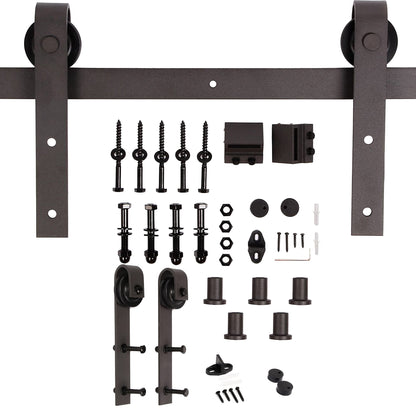 K Series 72in x 84in (36in x 84in x 2 Panels) Brown/Walnut Finished Solid Wood Double Sliding Barn Door with Hardware Track - Assembly Needed