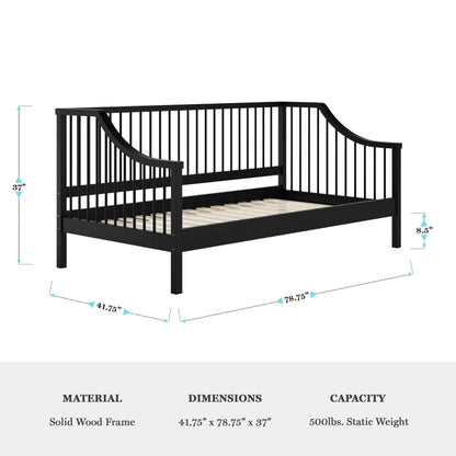 Martha Stewart Neely Platform Daybed with Wood Spindles, Solid Wood Frame, No Box Spring Needed, Twin Size, Black