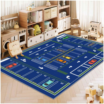 39x59in) Kids Rug,Children's Room Rug, Fun Car Park Kids Play Mat, Rail City Living Carpet, Washable Non-Slip