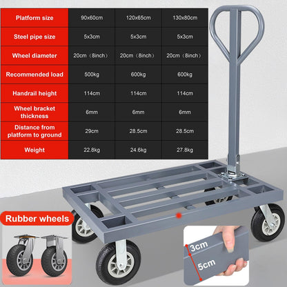 Heavy Duty Push Cart Dolly, Commercial Platform Truck for Home Office, Warehouse, and Supermarket, 8 Inch Brake Tires for Enhanced Stability