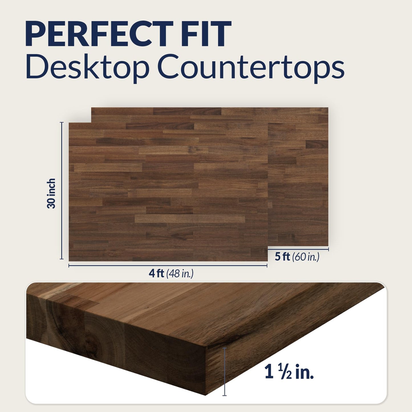 Howizz Walnut Butcher Block Countertop 60 x 30 x 1.5 Inches - Solid Wood Table Top for Desk Top, Dining Table, Workbench Top