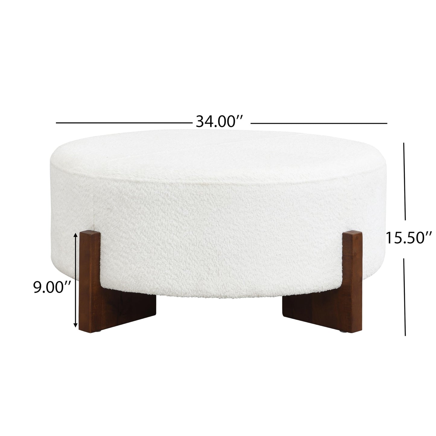Christopher Knight Home Holmes Modern Boulce Upholstered Ottoman Coffee Table, Wooden Round Cocktail Ottoman, Large Living Room Sofa Footstool/Footrest, White+Walnut