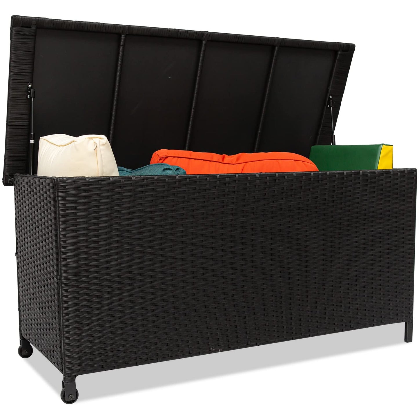 Outdoor Deck Box, Patio Waterproof Rattan Storage Box, Suitable for Furniture Cushions, Pool Equipment and Garden Tools Deck Storage Box At Deck Porch Back Yard Garden Swimming Pool