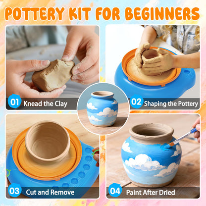 Pottery Wheel for Kids Complete DIY Pottery Painting Kit, Arts and Crafts for Kids Ages 8-12 with 3 Air-Dry Clay Packs and Tools, Art Supplies Toys Birthday Easter Gift for Boys Girls 6+ Years Old