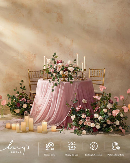 Ling's moment Dusty Rose Wedding Table Cloths in Velvet-Like Fabric, 9ft x 11ft, Fits 4ft/6ft Rectangular/Round Sweetheart&Head Table for Wedding Reception, Bridal Shower, Birthday Decoration
