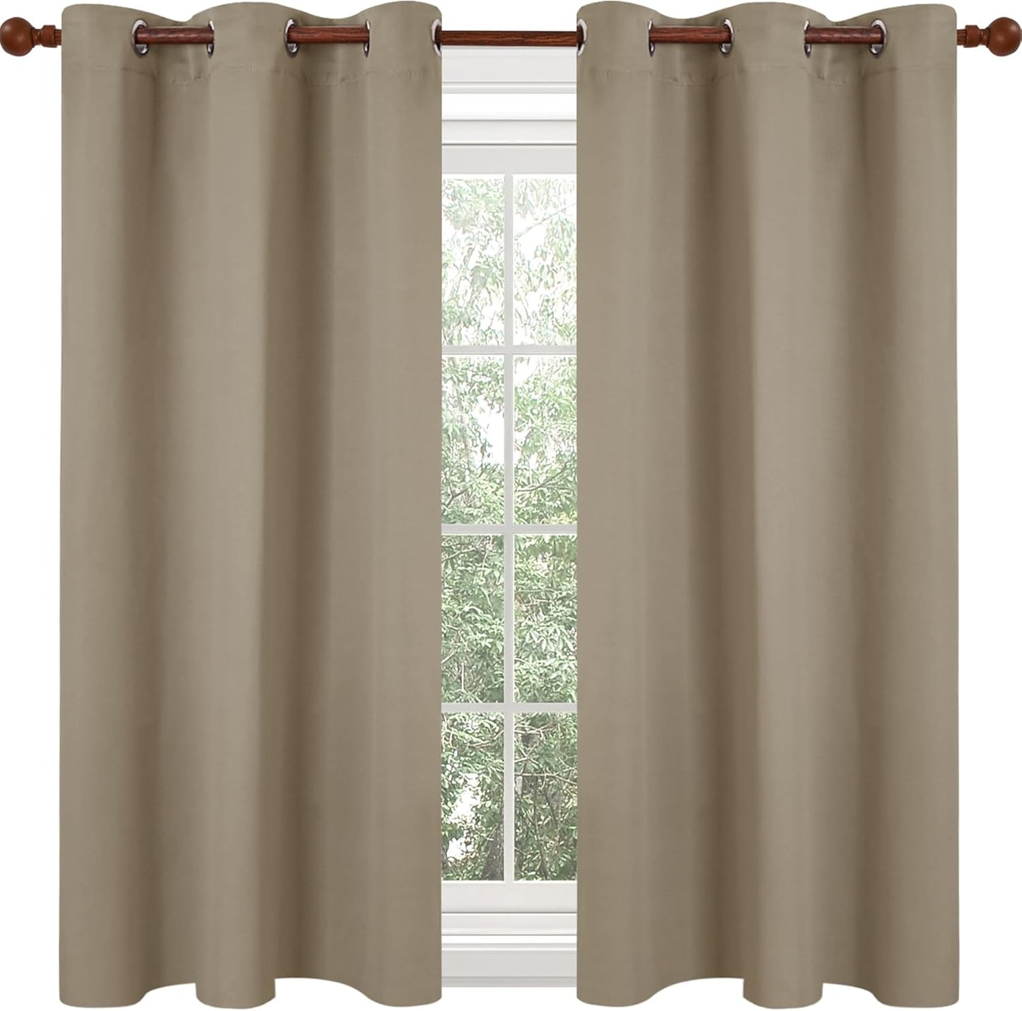 Deconovo Blackout Curtains, Room Darkening Thermal Insulated Drapes, 2 Panels 38W x 54L Inch Taupe