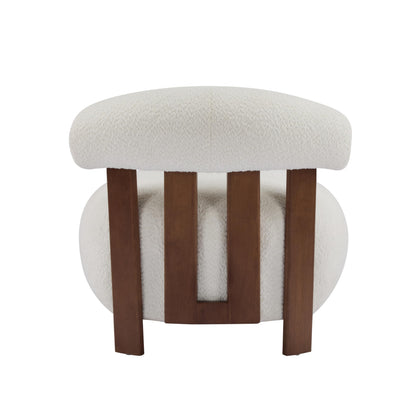 Christopher Knight Home Elvina Boucle Fabric Accent Chair, Solid Wood Single Lounge Sofa, Bedroom Comfy Reading Chair, for Modern Minimalist Style Living Room/Home Office, Milky White+Walnut