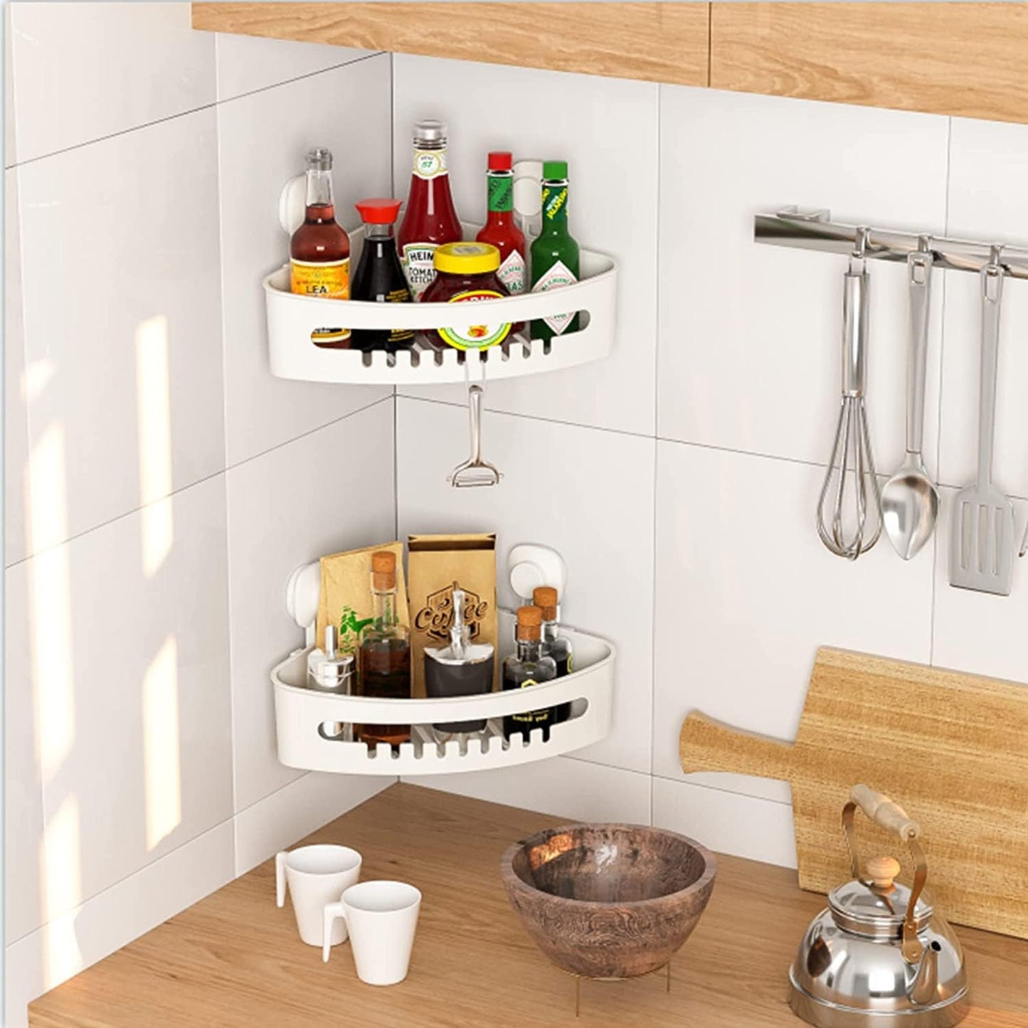 LUXEAR Corner Shower Caddy, Suction Cup No-Drilling Removable Basket for Bathroom Storage, Waterproof & Rustproof