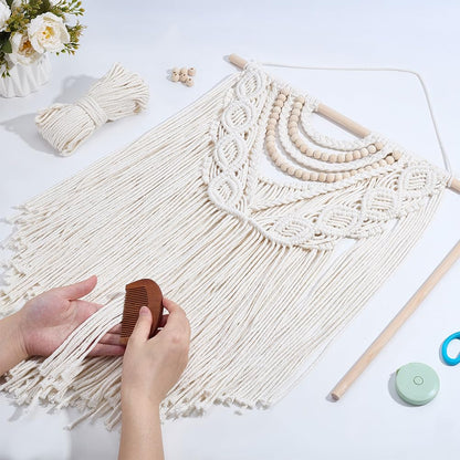 FREEBLOSS Boho Macrame Wall Hanging Kit Woven Tassel Tapestry DIY Cotton Rope Decoration Macrame Kit with Instructions for Adults Beginners, 40cm/15.7" Wide