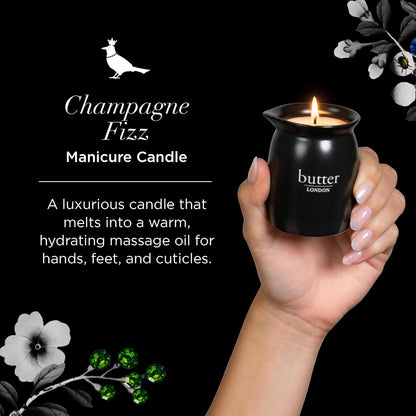 2.8 Oz butter LONDON Massage Candle, Champagne Fizz - Massage Oil Candle for Nail, Skin, & Body - Hydrating Soybean