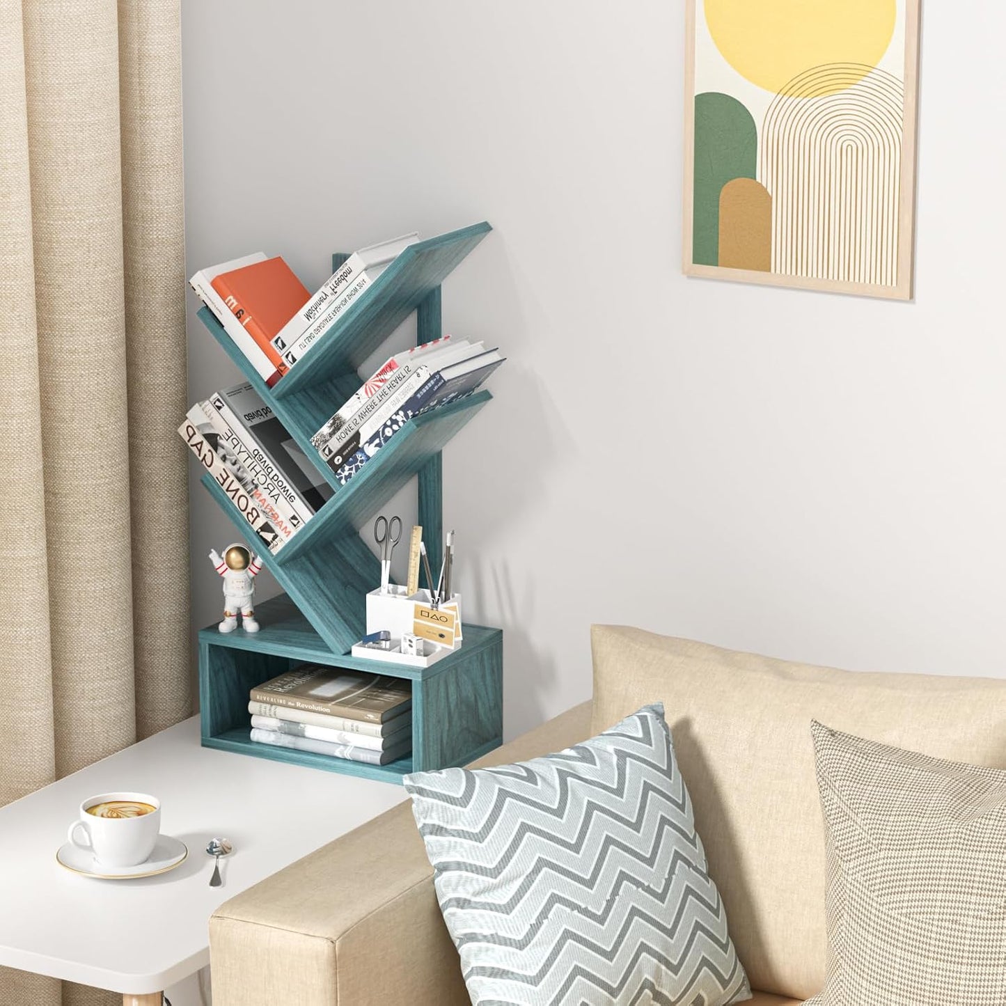 Shelf,5 SHEEPAM Small Tree Book Tier Black Tree Bookshelf,Blue Desktop Bookcase,Modern Desk Display Storage