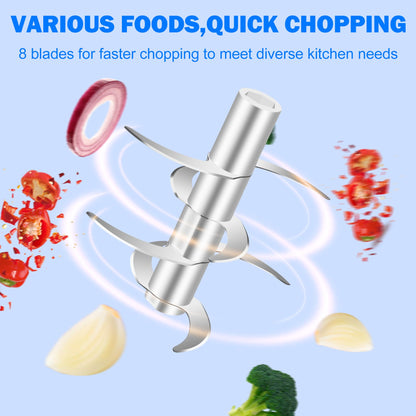 Electric Garlic Chopper, 450ML (1.8 Cup) Blue Mini Food Processor, Mini Chopper, Small Garlic Grinder Mincer for Onion, Ginger, Chili, Fruit, Meat
