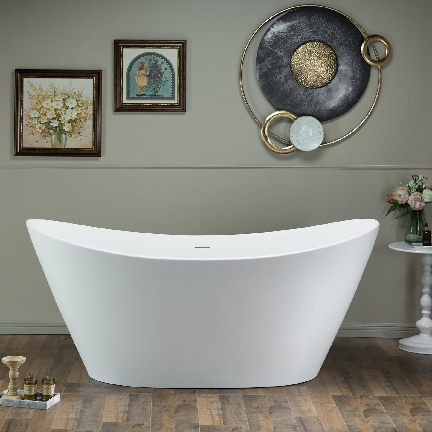 WOODBRIDGE 67 in. x 31.5 in. Stone Resin Luxury Contemporary Solid Surface Freestanding Bathtub in Matte White