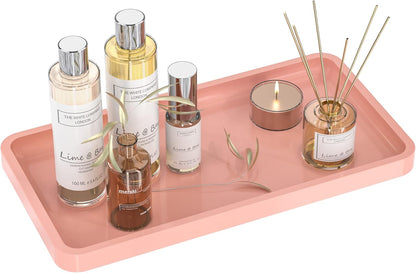 Bamboo Bathroom Vanity Tray for Countertop, Decorative Wood Tray for Dresser Tops and Home Decoration, Pink