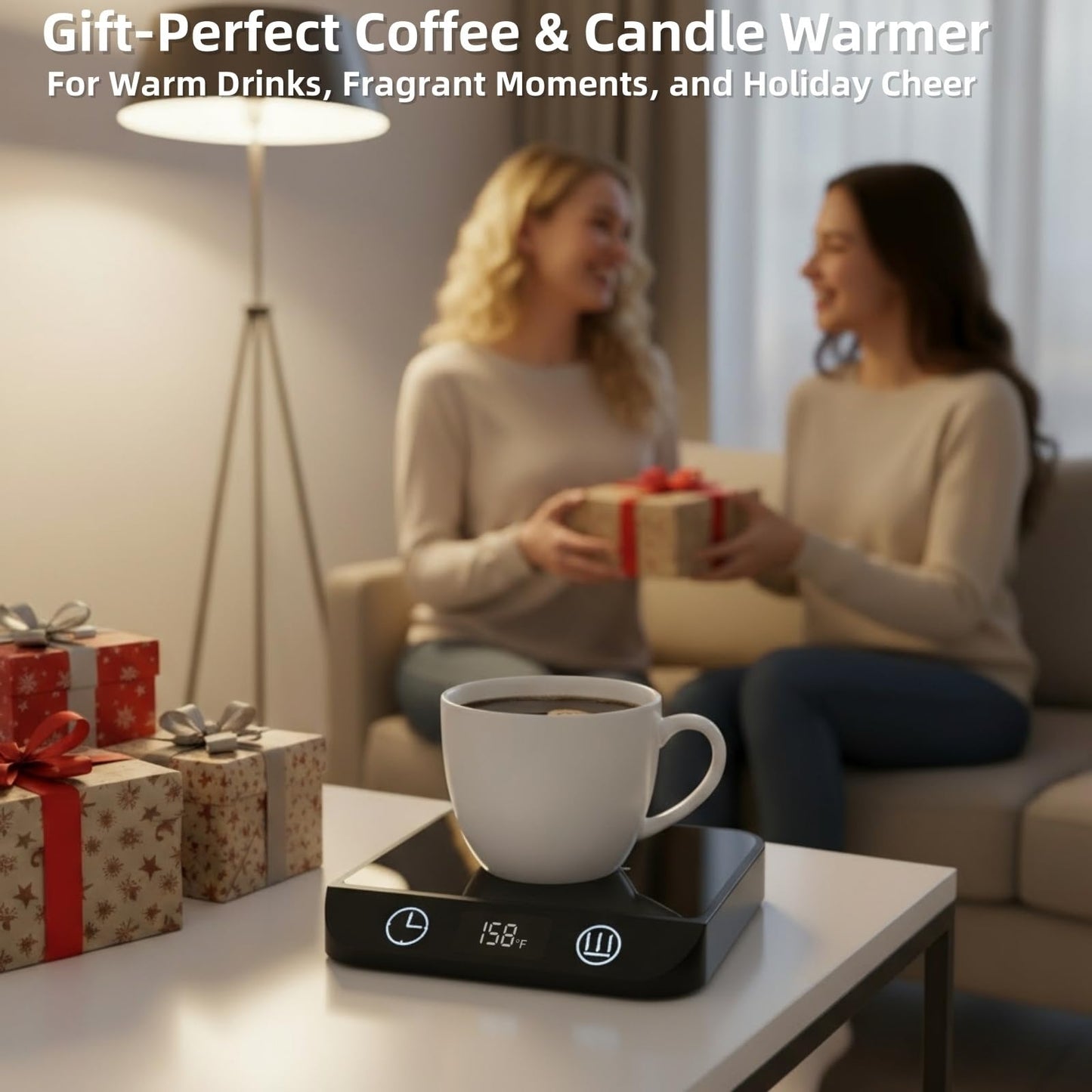 Coffee Mug Warmer & Candle Warmer 2-in-1 with Auto Shut Off - 46W Smart Electric Warmer, 6 Temperature Settings (113-158°F), Digital Timer, 4.5" Plate for WFH,Desk,Office,Home,Bedroom
